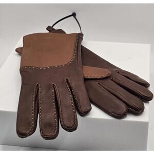$170 Agnelle Women's Brown Lambskin Two-Tone Yaelle Gloves Size 6.5